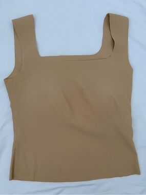 HYZ Ribbed Square Neck Tank Top in Nude Beige